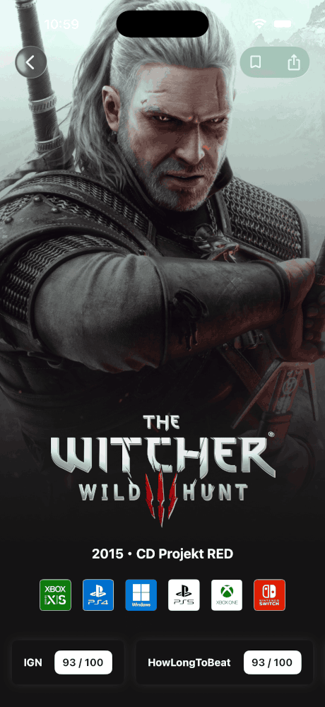 GGz game detail page for The Witcher 3: Wild Hunt