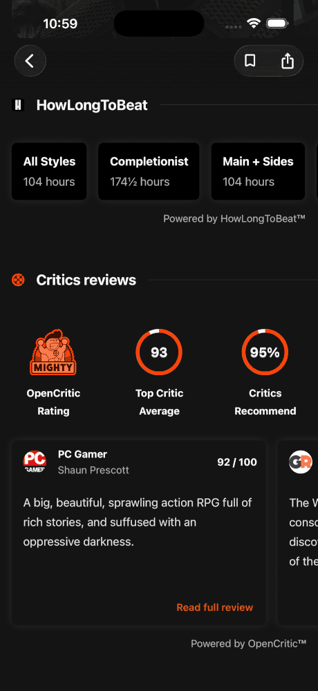GGz HowLongToBeat and OpenCritic widget for a game